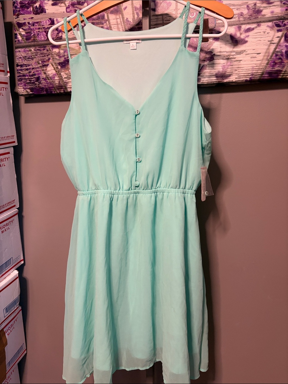 Women’s Charming Charlie Turquoise Sleeveless Spaghetti Strap Dress NWT Size L
